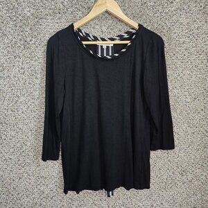 Rose & Olive Top Womens Small Black‎ Scoop Neck Blouse 3/4 Sleeve Casual Ladies